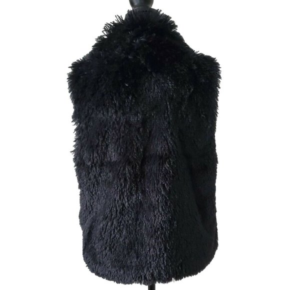 Size Small BLACK SHAGGY FAUX-FUR POCKETED OUTERWEAR VEST Coat Jacket Fall Winter - Picture 2 of 5